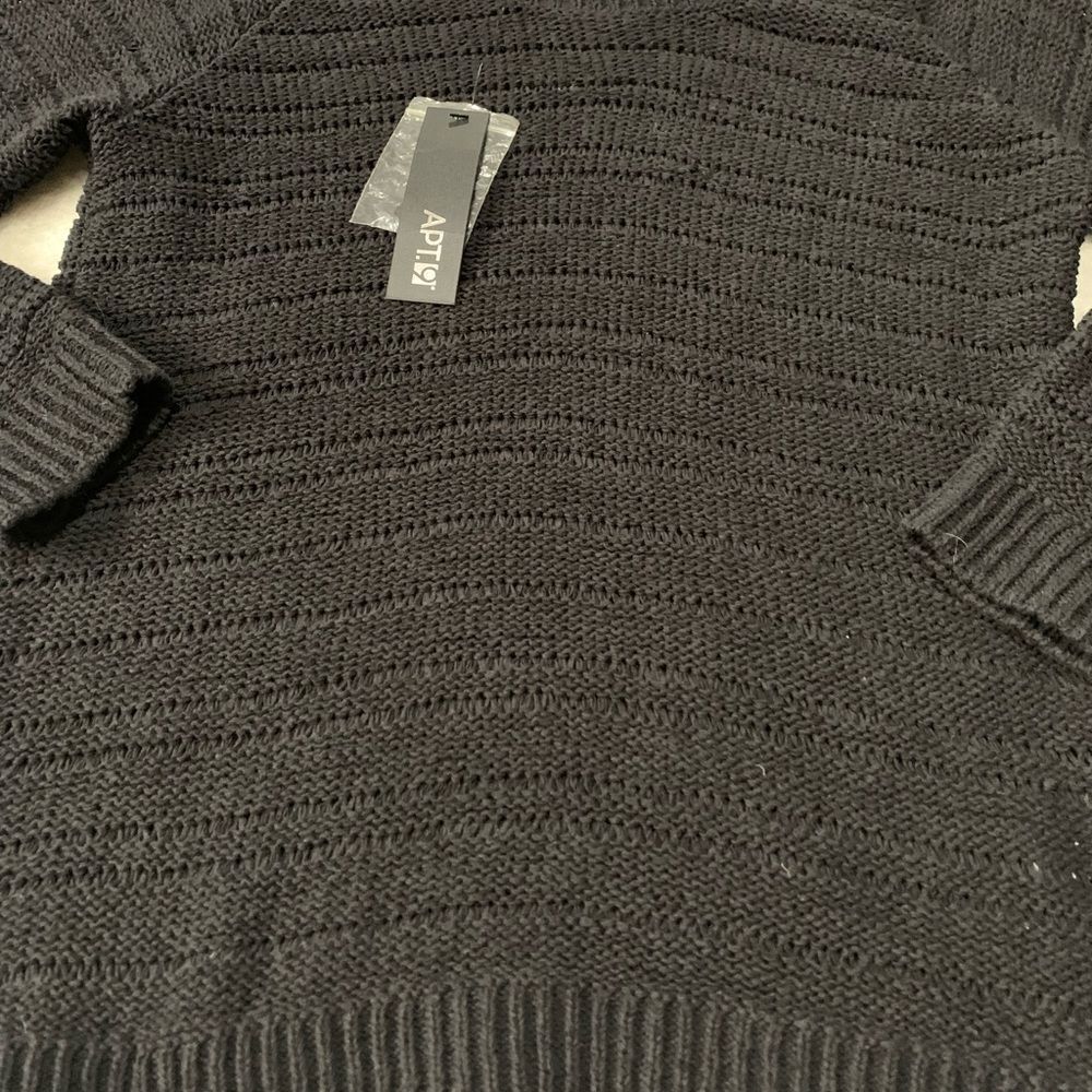 New APT 9 Womens Black Tie Tape Yarn Pullover Sweater Size Small NWT $50 - Picture 3 of 8